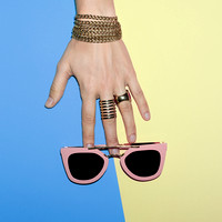 Fashion Accessories. Pink Stylish Sunglasses and Jewelry. Be van